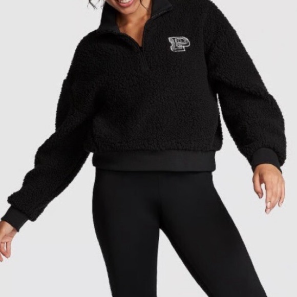 PINK Victoria's Secret Black Fleece Sweatshirt SZ XL - Picture 5 of 6